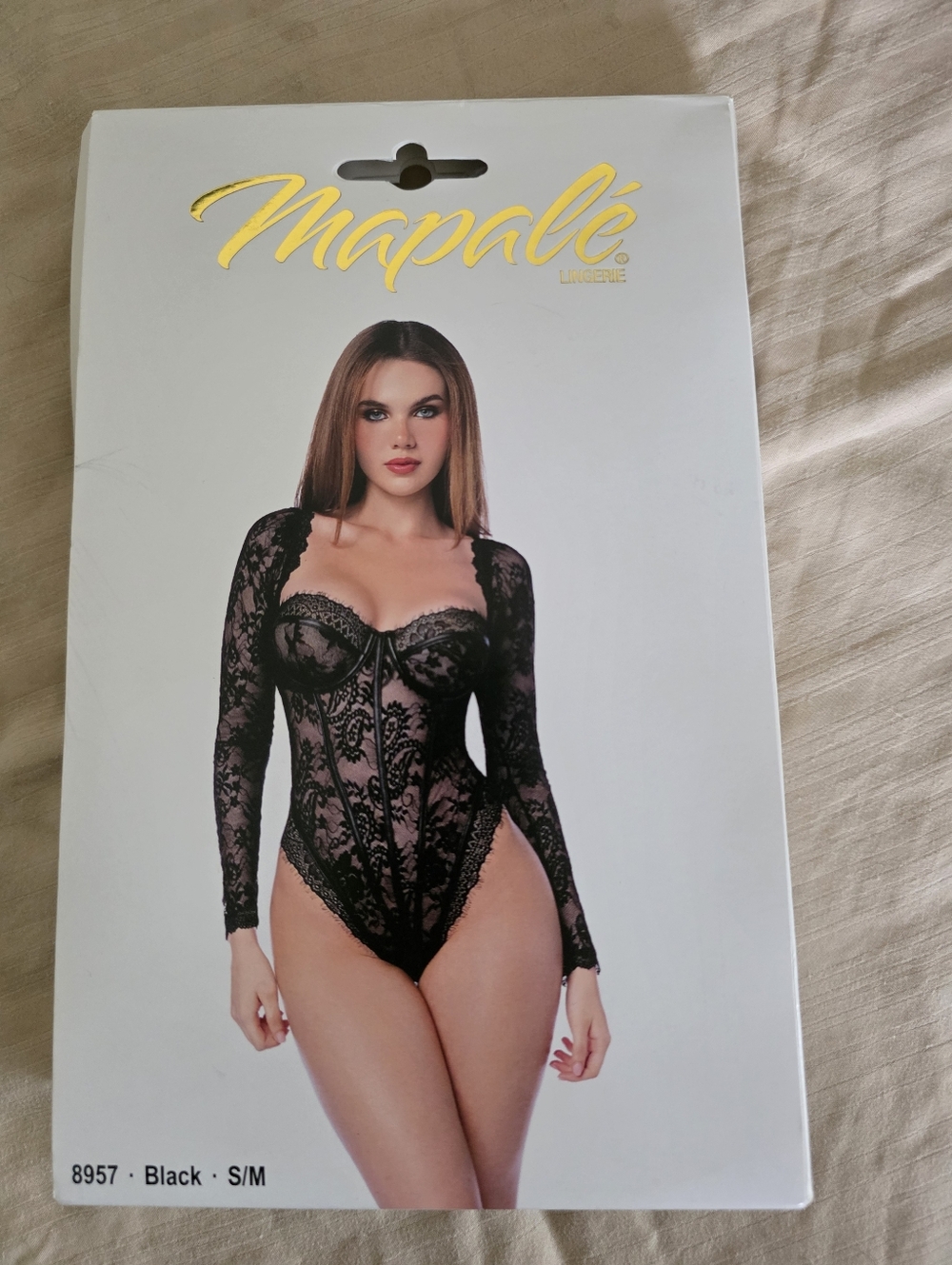 Mapalé Black Long-Sleeve Lace Bodysuit